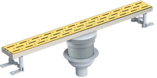 საშხაპე დრენაჟი / 33 სმ ჰორიზონტალურ-ვერტიკალური გამოსასვლელი / პლასტიკ კორპ/ SHOWER CHANNEL CLASSIC - LEGAL 360 - STAINLESS BODY - V.O - 33 CM - GOLD