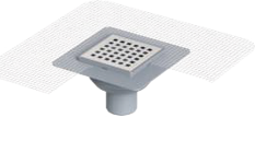 პლასტმასის კორპუსი,Ø 100 - 10x10 cm V.O. Ss ბადე/სუნის დამხშობი/SIPHON WITH FLANGE - WITH MESH - Ø 100 - 10x10 cm V.O.