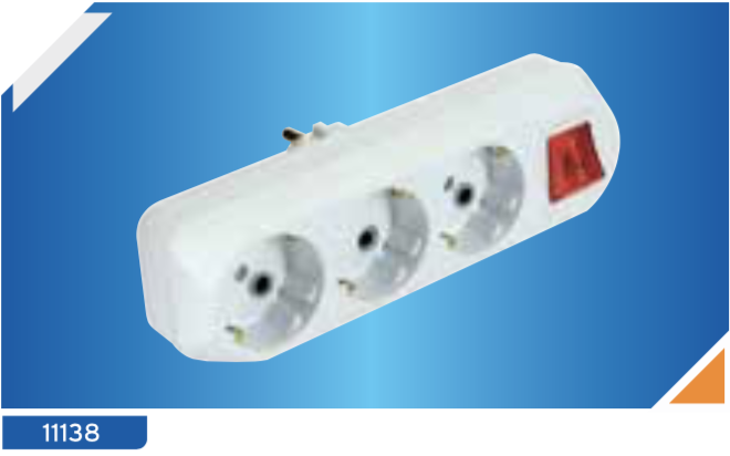 გამანაწილებელი 3-ანი დამიწებით/DE-PA 3Gang  Earthed Plug & Socket with Switch