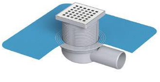 პლასტმასის კორპუსი /32 Ø-H.O.-10x10 cm უჟანგავი მეტალის ბადე / სუნის დამხშობი/SIPHON TEXTILE MEMEBRANE.-140MM - 32 Ø - H.O. - 10x10 cm