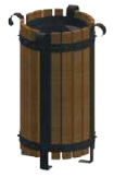 ეზოს ნაგვის ურნა მეტალი-ხე მრგვალი Ø22x65CM / YUVARLAK AHŞAP KAPLAMALI DIŞ MEKAN ÇÖP KOVASI BOYALI