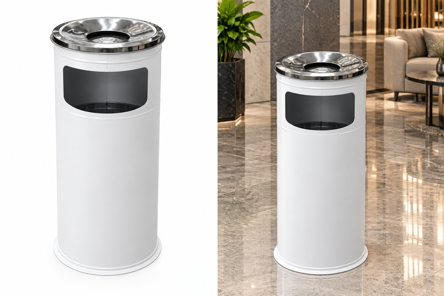(ს25) ნაგვის ურნა საფერფლით თეთრი Ø21 - 60 სმ