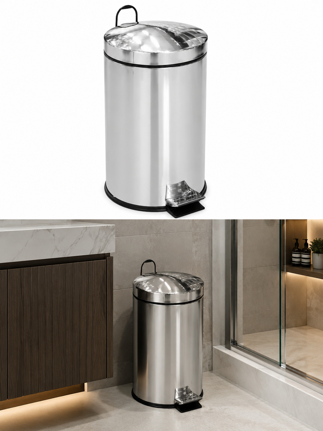 ნაგვის ურნა ოვალური სახურავით/PEDAL DUSTBIN WITH CAMBER LIS SS.430 40 LT
